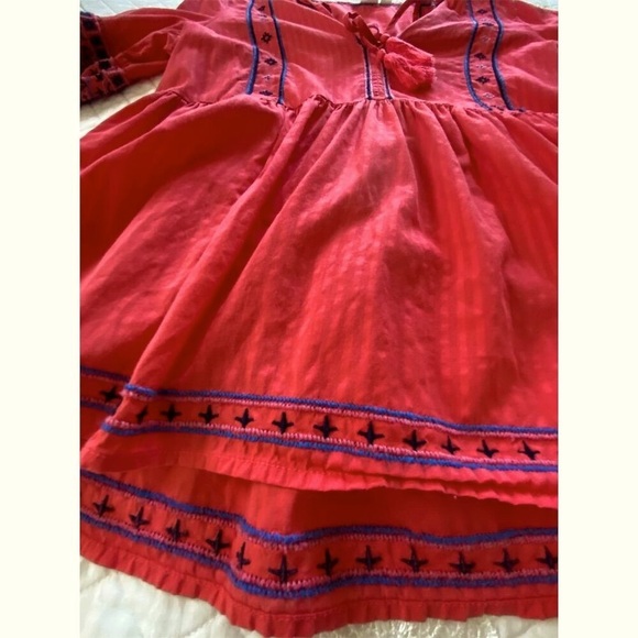 GAP Boho Peasant Blouse Red Orange Blue Embroidery V-Neck 3/4 Sleeve Size XS - Picture 2 of 13